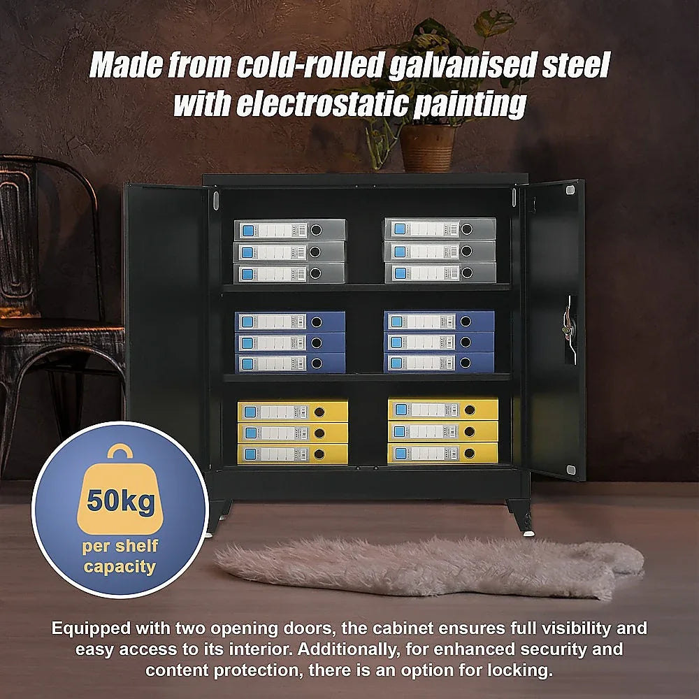 Two-Door Metal Short Cabinet Shelf Storage for Home Office Gym - Mekamart Australia