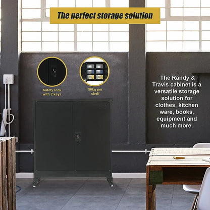 Two-Door Metal Short Cabinet Shelf Storage for Home Office Gym - Mekamart Australia
