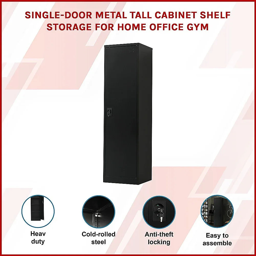 Single-Door Metal Tall Cabinet Shelf Storage for Home Office Gym - Mekamart Australia