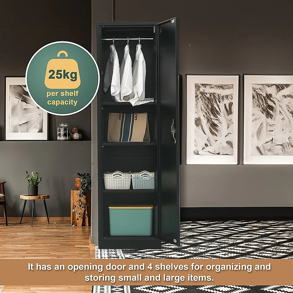 Single-Door Metal Tall Cabinet Shelf Storage for Home Office Gym - Mekamart Australia