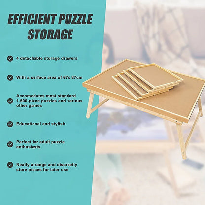 1500 Piece Wooden Jigsaw Puzzle Table – 67x87cm Puzzle Board with Folding Legs - Mekamart Australia