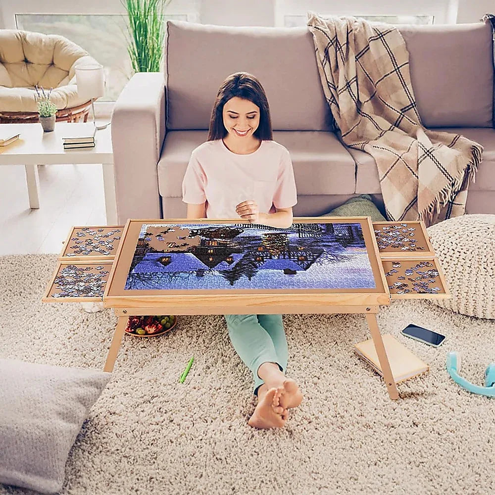 1500 Piece Wooden Jigsaw Puzzle Table – 67x87cm Puzzle Board with Folding Legs - Mekamart Australia
