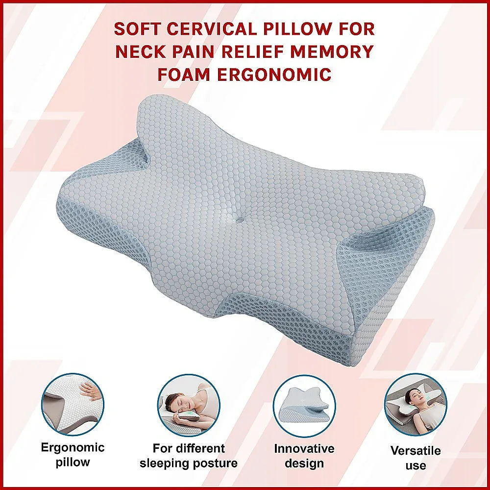 Soft Cervical Pillow for Neck Pain Relief Memory Foam Ergonomic - Mekamart Australia