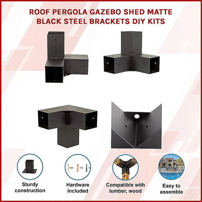 Roof Pergola Gazebo Shed Matte Black Steel Brackets DIY Kits - Mekamart Australia