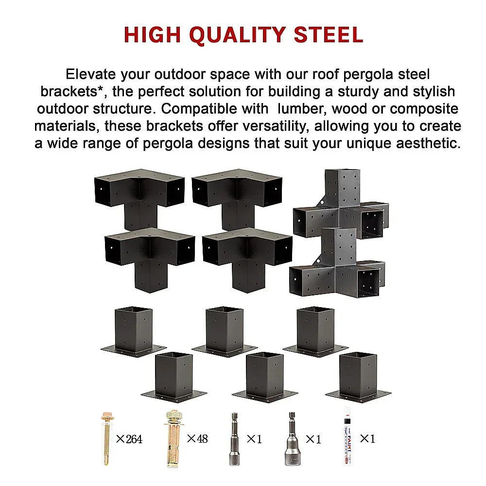 Roof Pergola Gazebo Shed Matte Black Steel Brackets DIY Kits - Mekamart Australia