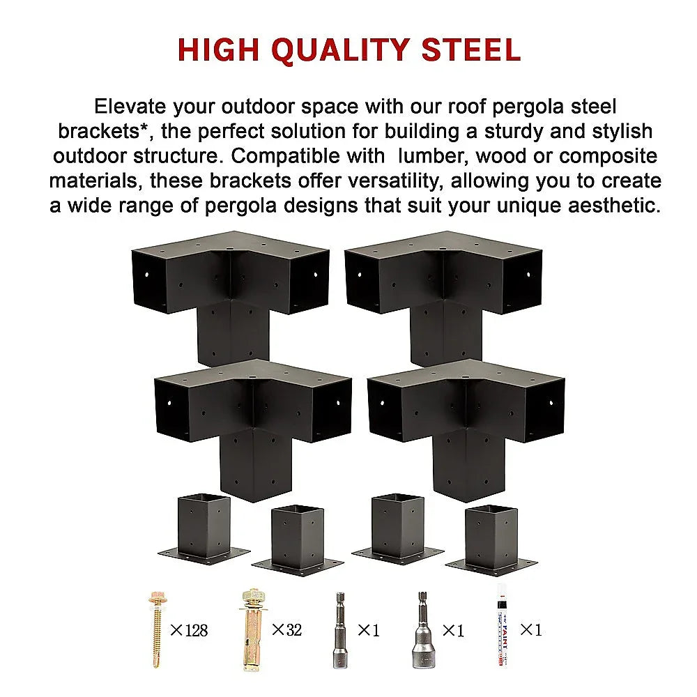 Roof Pergola Gazebo Shed Matte Black Steel Brackets DIY Kits - Mekamart Australia
