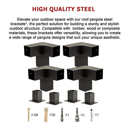 Roof Pergola Gazebo Shed Matte Black Steel Brackets DIY Kits - Mekamart Australia
