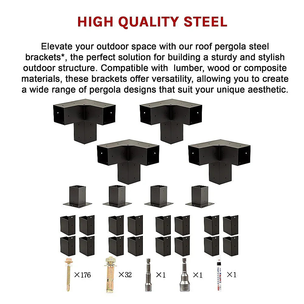 Roof Pergola Gazebo Shed Matte Black Steel Brackets DIY Kits - Mekamart Australia