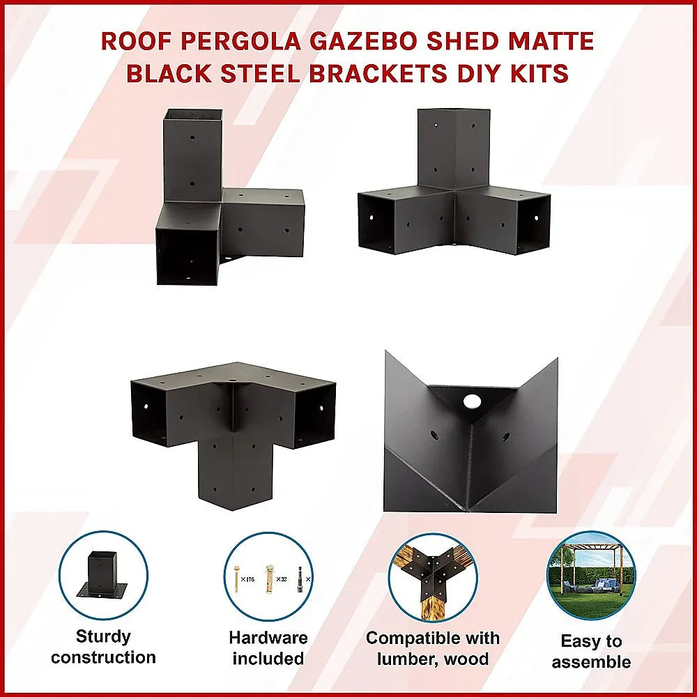 Roof Pergola Gazebo Shed Matte Black Steel Brackets DIY Kits - Mekamart Australia