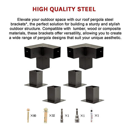 Roof Pergola Gazebo Shed Matte Black Steel Brackets DIY Kits - Mekamart Australia
