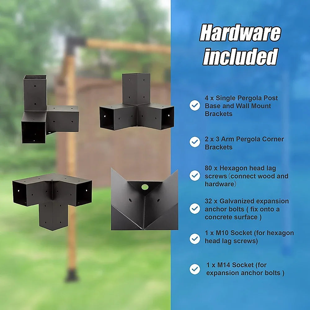 Roof Pergola Gazebo Shed Matte Black Steel Brackets DIY Kits - Mekamart Australia