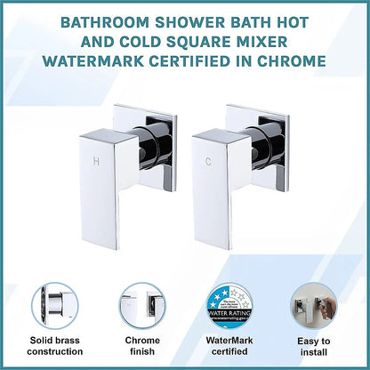 Bathroom Shower Bath Hot and Cold Square Mixer WATERMARK Certified in Chrome - Mekamart Australia