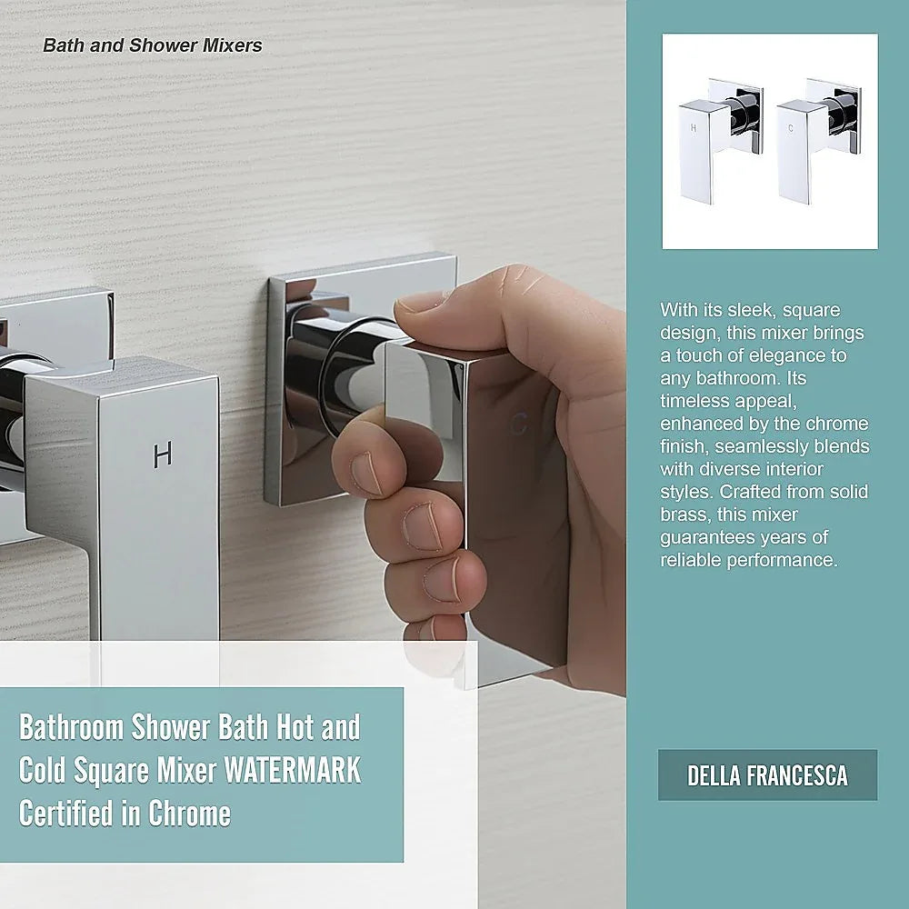 Bathroom Shower Bath Hot and Cold Square Mixer WATERMARK Certified in Chrome - Mekamart Australia