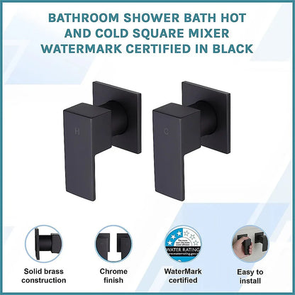 Bathroom Shower Bath Hot and Cold Square Mixer WATERMARK Certified in Black - Mekamart Australia