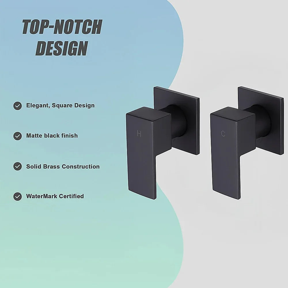 Bathroom Shower Bath Hot and Cold Square Mixer WATERMARK Certified in Black - Mekamart Australia