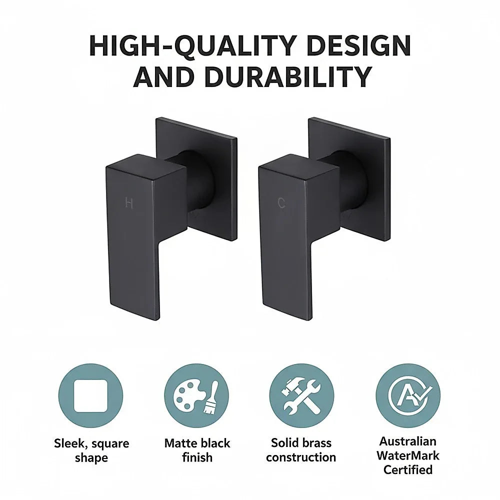 Bathroom Shower Bath Hot and Cold Square Mixer WATERMARK Certified in Black - Mekamart Australia