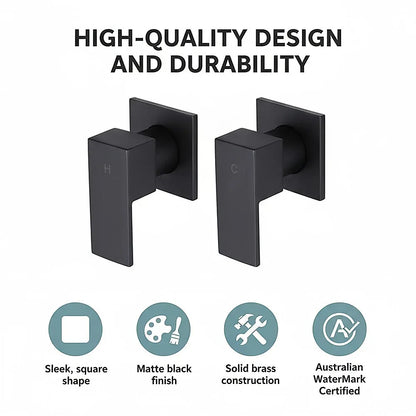 Bathroom Shower Bath Hot and Cold Square Mixer WATERMARK Certified in Black - Mekamart Australia