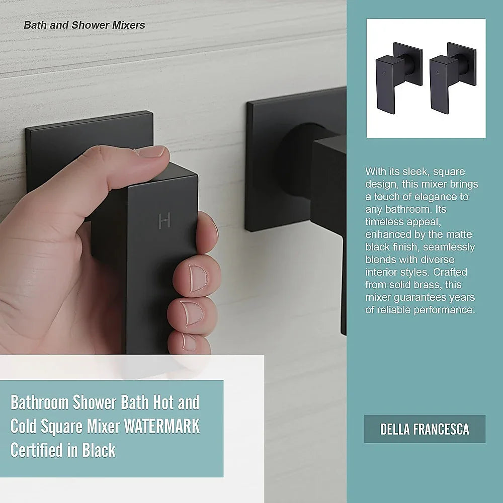 Bathroom Shower Bath Hot and Cold Square Mixer WATERMARK Certified in Black - Mekamart Australia