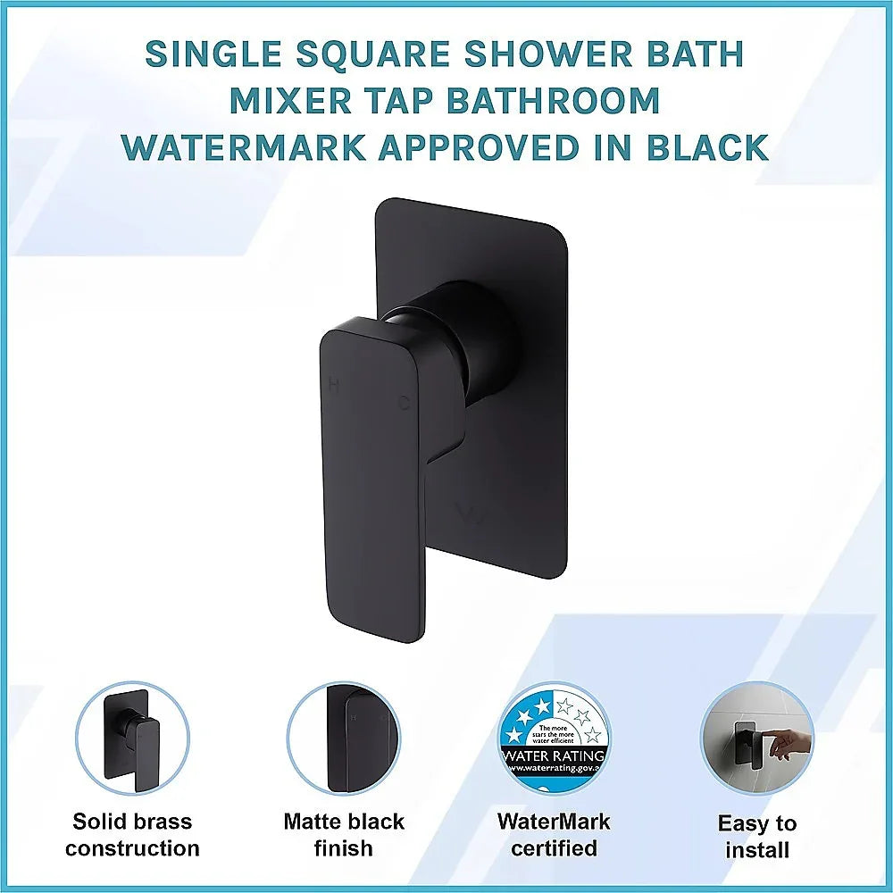 Single Square Shower Bath Mixer Tap Bathroom WATERMARK Approved in Black - Mekamart Australia