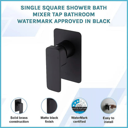 Single Square Shower Bath Mixer Tap Bathroom WATERMARK Approved in Black - Mekamart Australia