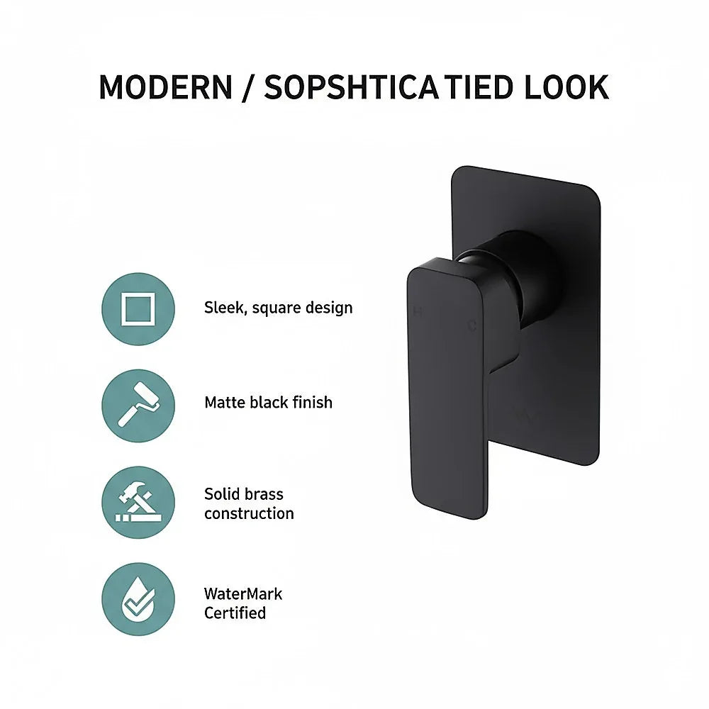 Single Square Shower Bath Mixer Tap Bathroom WATERMARK Approved in Black - Mekamart Australia