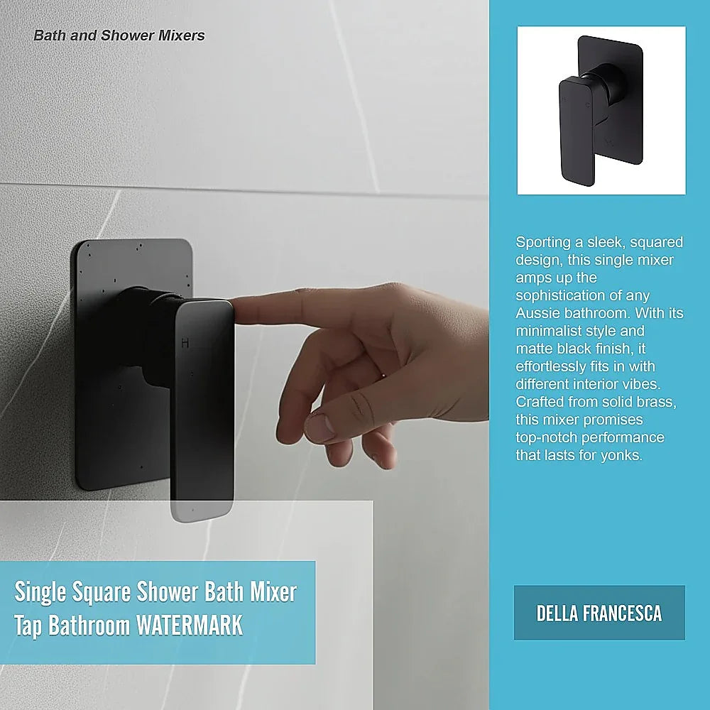 Single Square Shower Bath Mixer Tap Bathroom WATERMARK Approved in Black - Mekamart Australia