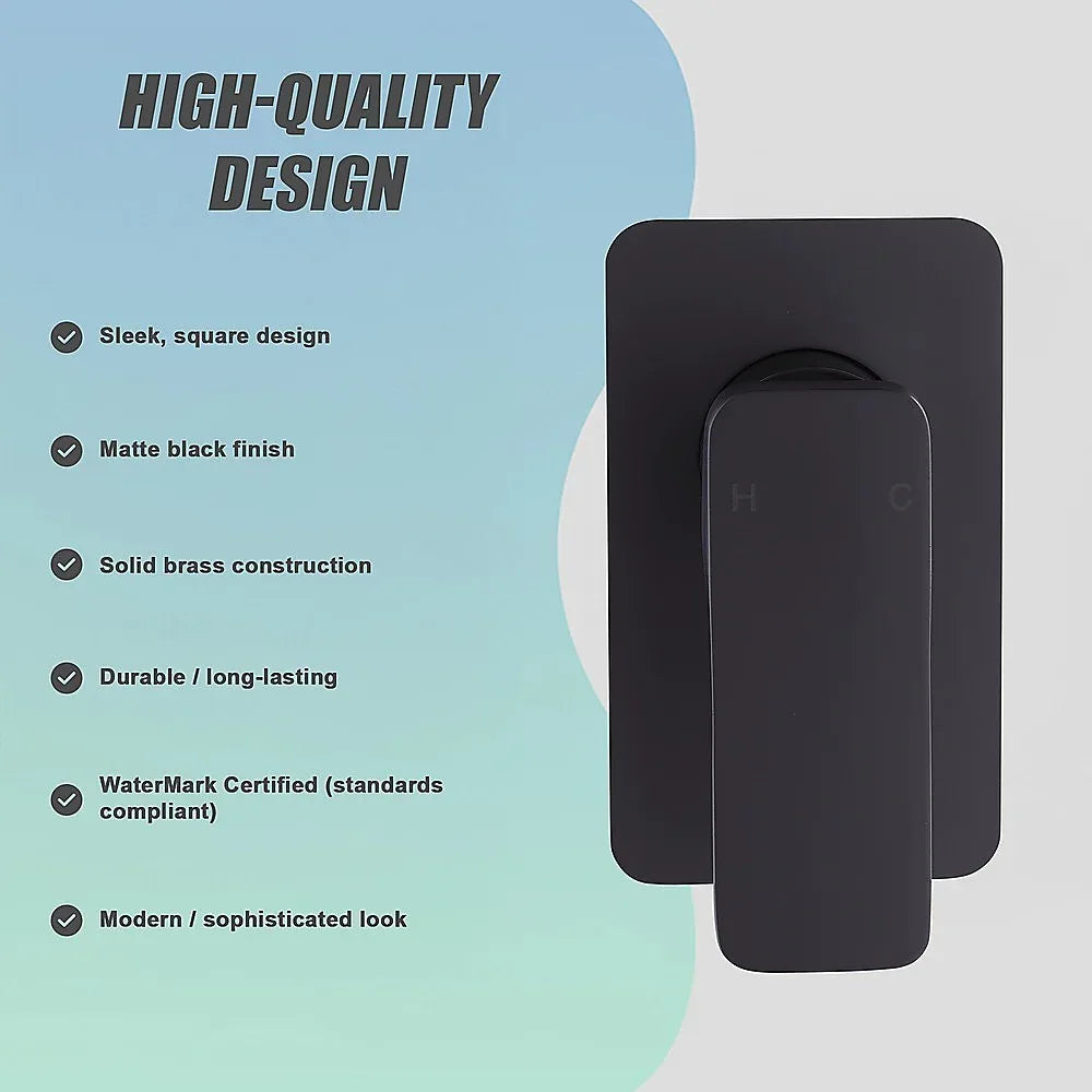 Single Square Shower Bath Mixer Tap Bathroom WATERMARK Approved in Black - Mekamart Australia