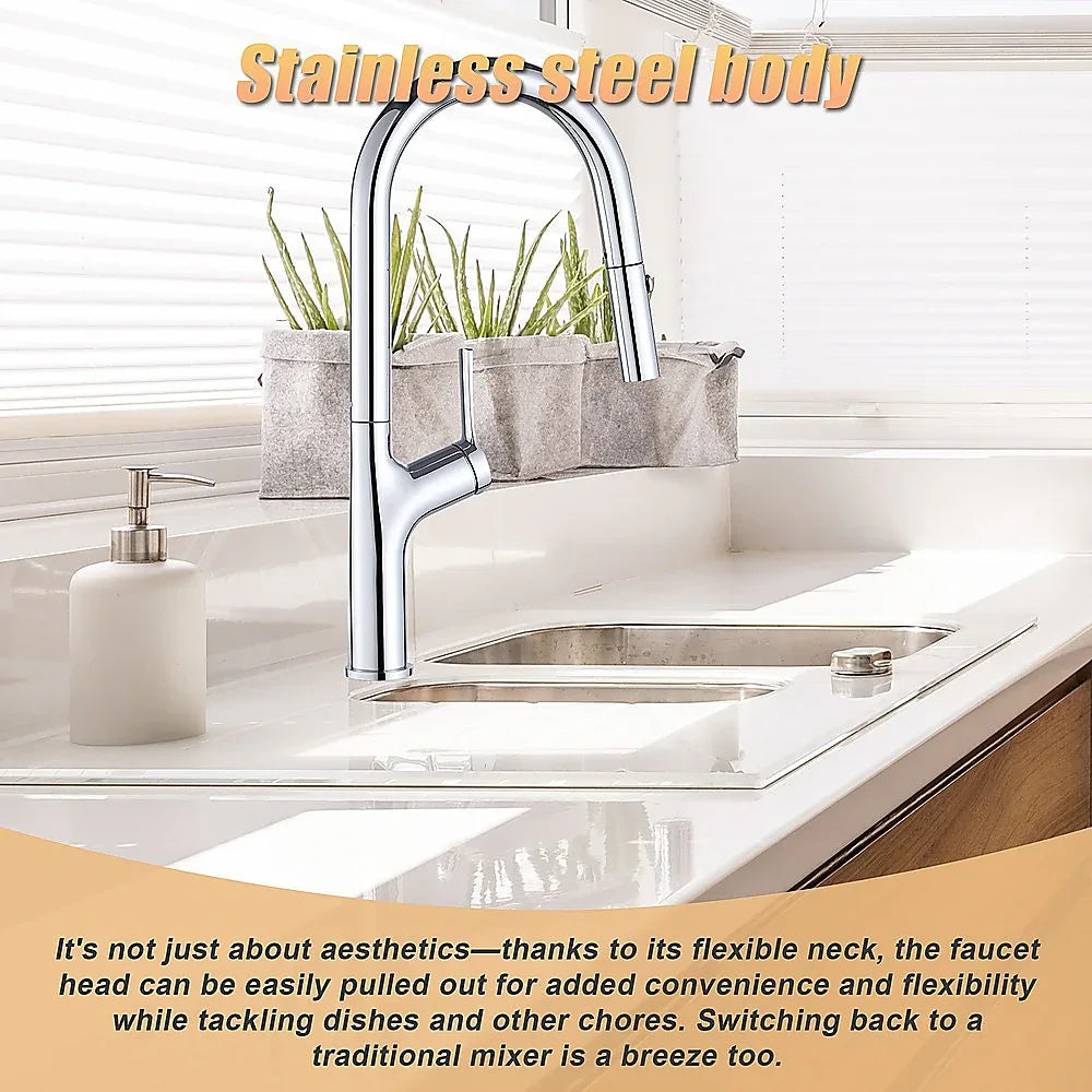 Kitchen Laundry Bathroom Basin Sink Pull Out Mixer Tap Faucet in Chrome - Mekamart Australia