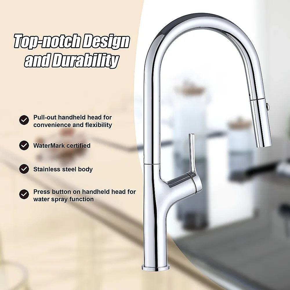 Kitchen Laundry Bathroom Basin Sink Pull Out Mixer Tap Faucet in Chrome - Mekamart Australia