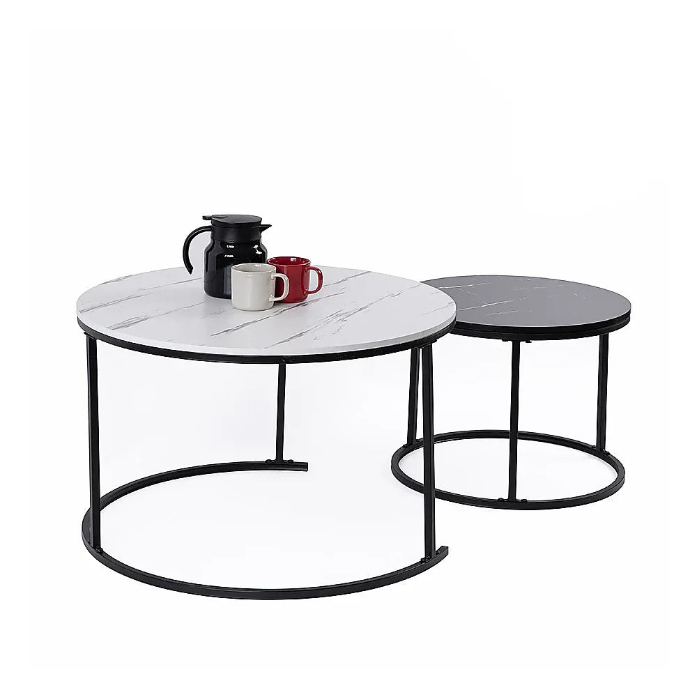 Set of 2 Coffee Table Round Marble Nesting Side End Table Furniture - Mekamart Australia