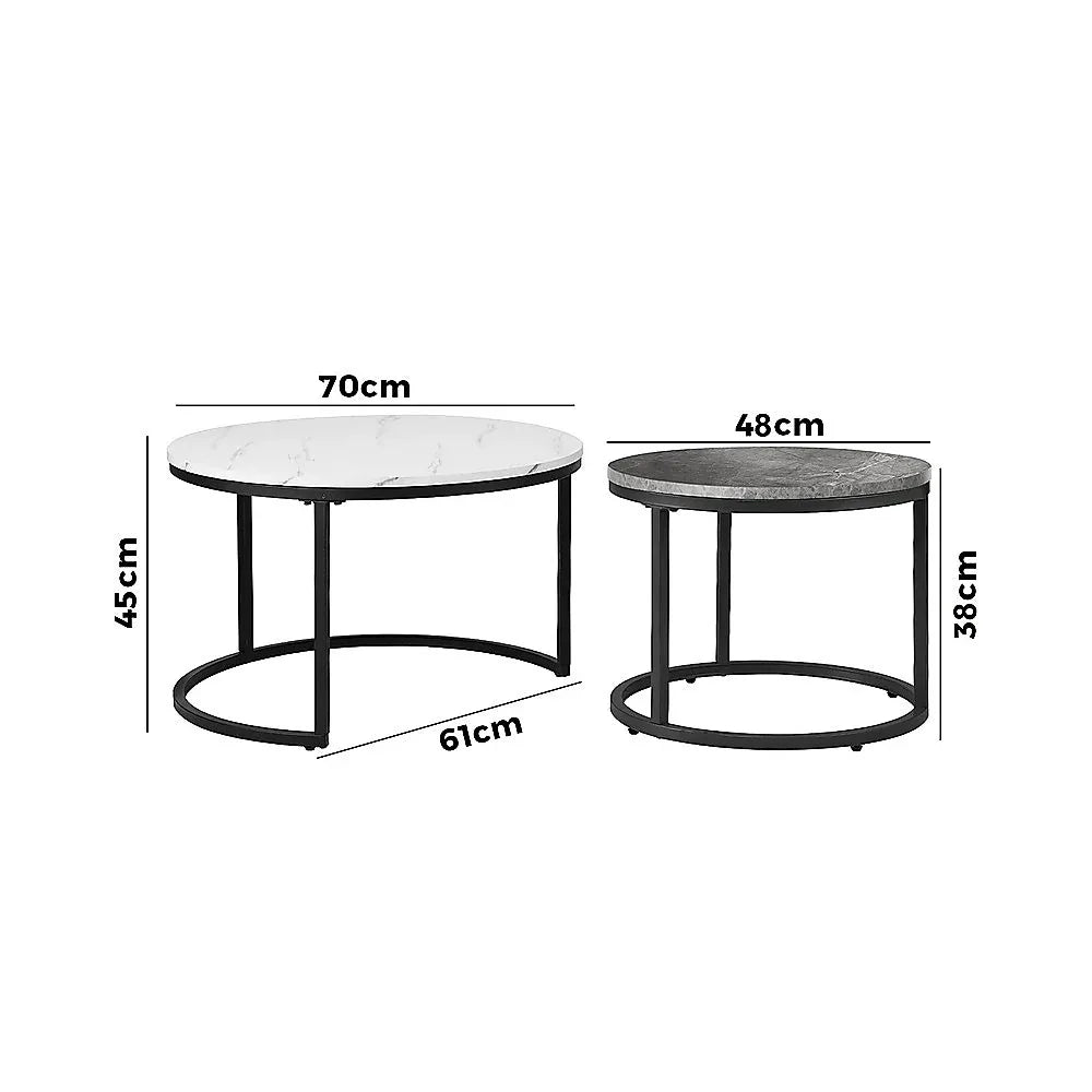 Set of 2 Coffee Table Round Marble Nesting Side End Table Furniture - Mekamart Australia