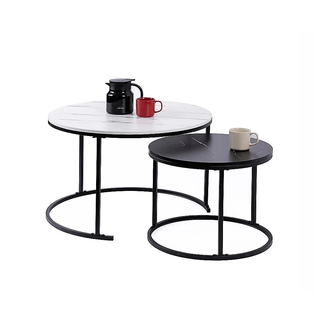 Set of 2 Coffee Table Round Marble Nesting Side End Table Furniture - Mekamart Australia