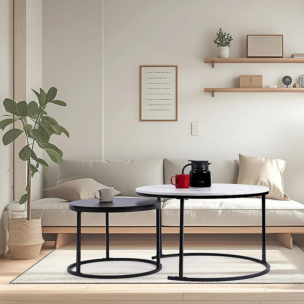 Set of 2 Coffee Table Round Marble Nesting Side End Table Furniture - Mekamart Australia
