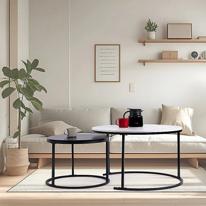 Set of 2 Coffee Table Round Marble Nesting Side End Table Furniture - Mekamart Australia