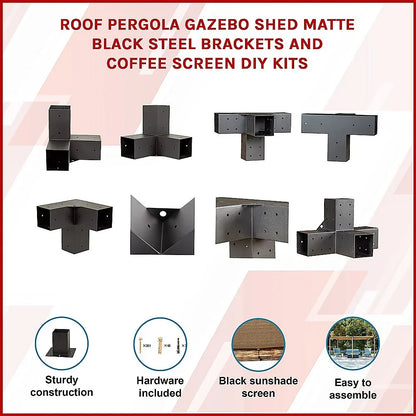 Roof Pergola Gazebo Shed Matte Black Steel Brackets and Coffee Screen DIY Kits - Mekamart Australia