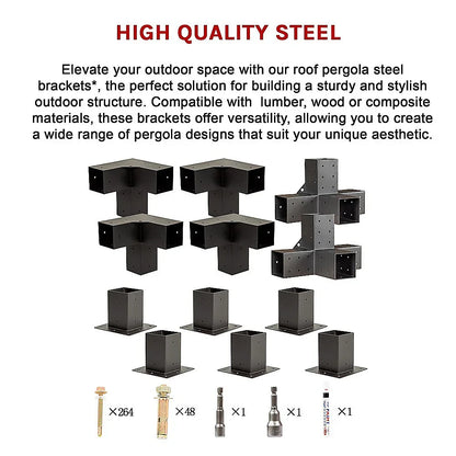 Roof Pergola Gazebo Shed Matte Black Steel Brackets and Coffee Screen DIY Kits - Mekamart Australia