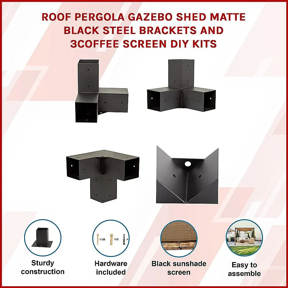 Roof Pergola Gazebo Shed Matte Black Steel Brackets and Coffee Screen DIY Kits - Mekamart Australia