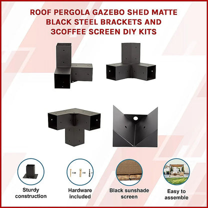 Roof Pergola Gazebo Shed Matte Black Steel Brackets and Coffee Screen DIY Kits - Mekamart Australia