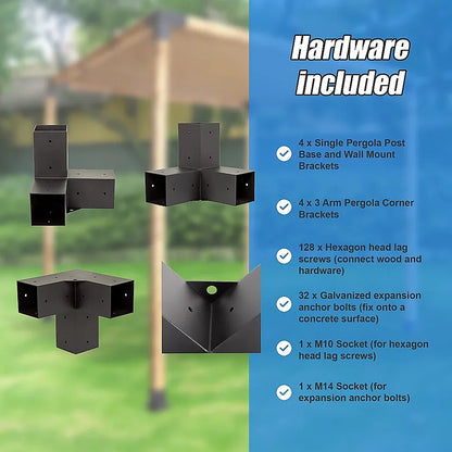 Roof Pergola Gazebo Shed Matte Black Steel Brackets and Coffee Screen DIY Kits - Mekamart Australia