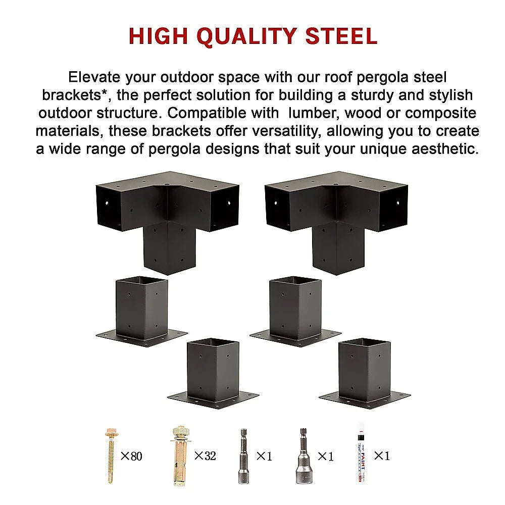 Roof Pergola Gazebo Shed Matte Black Steel Brackets and Black Screen DIY Kits - Mekamart Australia