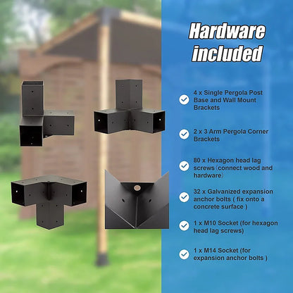 Roof Pergola Gazebo Shed Matte Black Steel Brackets and Black Screen DIY Kits - Mekamart Australia