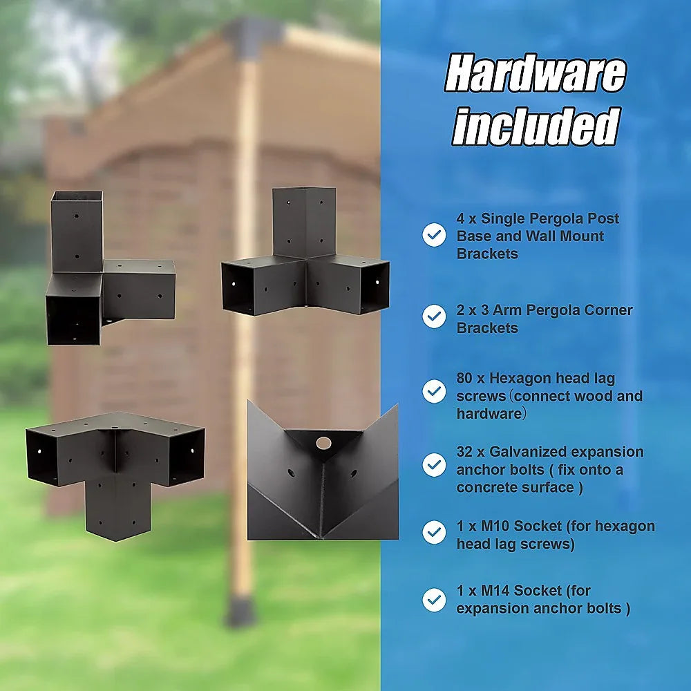 Roof Pergola Gazebo Shed Matte Black Steel Brackets and Coffee Screen DIY Kits - Mekamart Australia