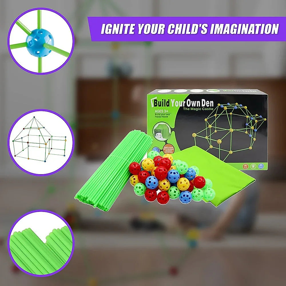 217pcs Kids Construction Fort Building Kit Castles 3D Play House Tent Toys - Mekamart Australia