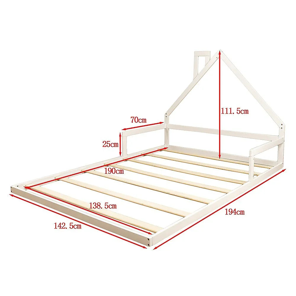 Pine Wood Floor Bed House Frame for Kids and Toddlers - Mekamart Australia