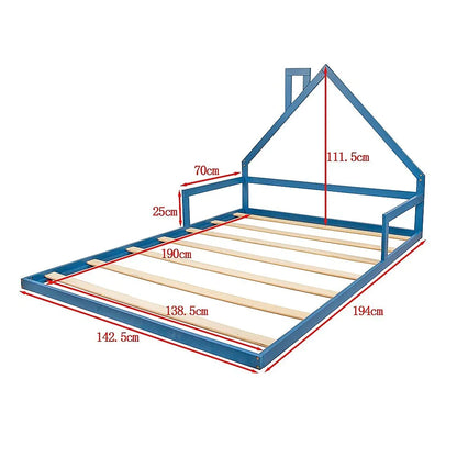 Pine Wood Floor Bed House Frame for Kids and Toddlers - Mekamart Australia