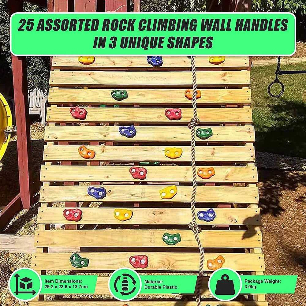 Jungle Gym Rock Climbing Holds Kids Wall Mounting Hardware Knotted Rope 25 Handles Playground - Mekamart Australia