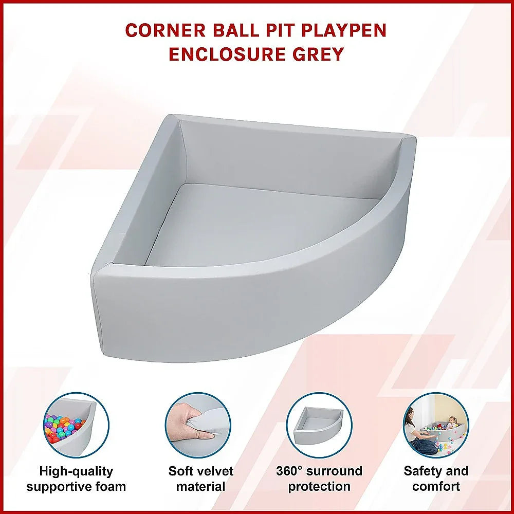 Corner Ball Pit Playpen Enclosure – Safe Grey Play Area for Babies and Toddlers, Indoor or Outdoor - Mekamart Australia