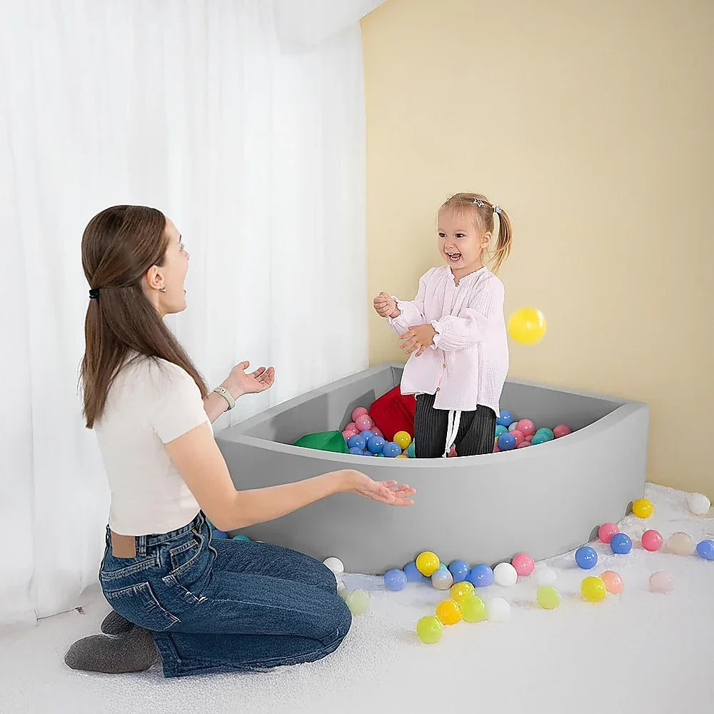 Corner Ball Pit Playpen Enclosure – Safe Grey Play Area for Babies and Toddlers, Indoor or Outdoor - Mekamart Australia