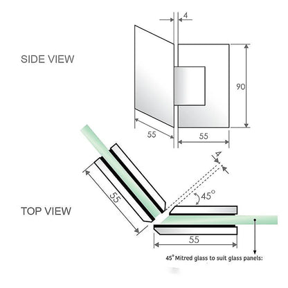 135° Glass-to-Glass Stainless steel Square Shower Hinge in White - Mekamart Australia