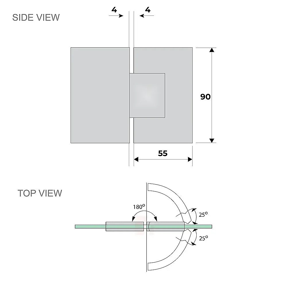 180 Degree Stainless steel Glass to Glass Shower Door Hinge in Nickel - Mekamart Australia